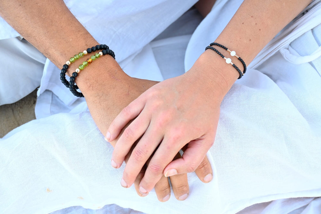 Amber, Peridot & Black Onyx - Gold Men's Bracelet