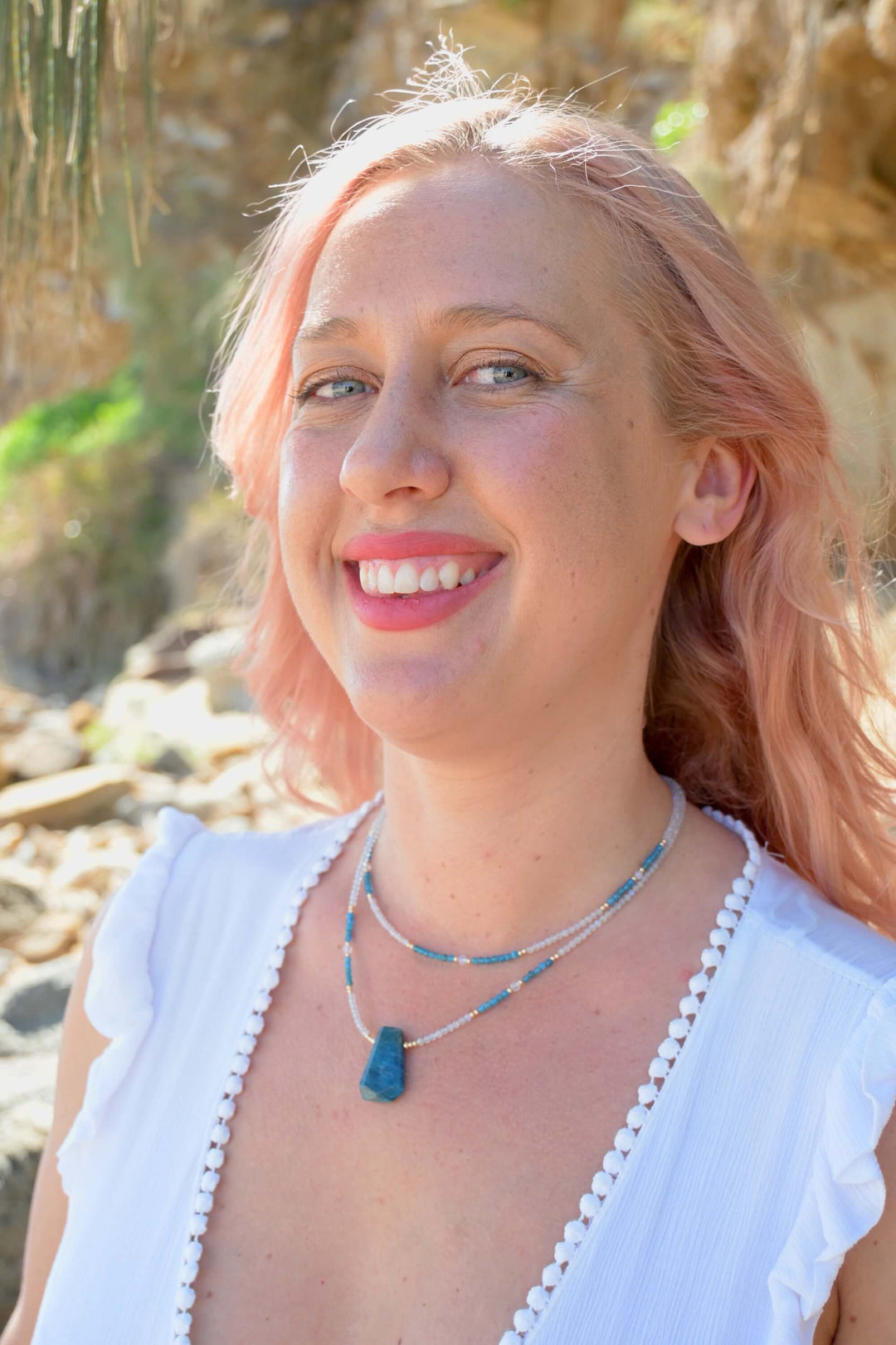 One Of A Kind Atlantis Apatite & Moonstone Gold Pendant Necklace