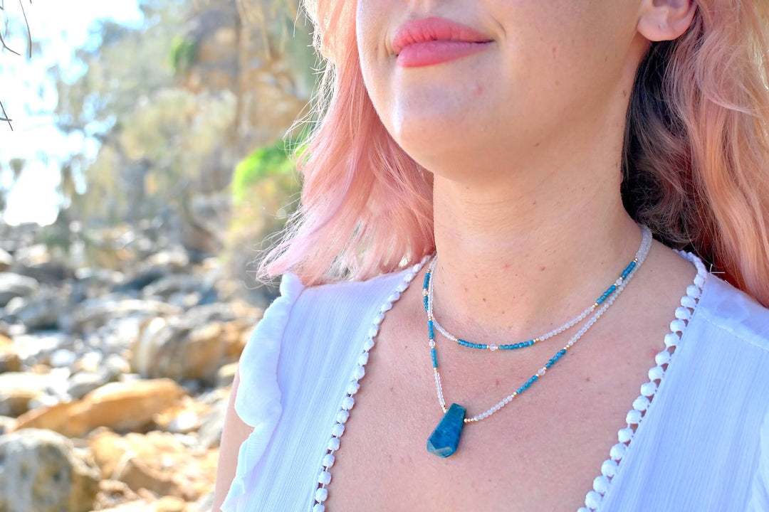 One Of A Kind Atlantis Apatite & Moonstone Gold Pendant Necklace