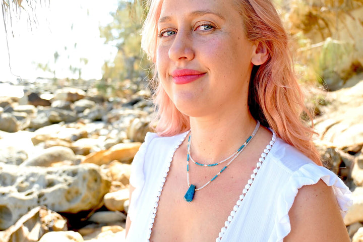 One Of A Kind Atlantis Apatite & Moonstone Gold Pendant Necklace