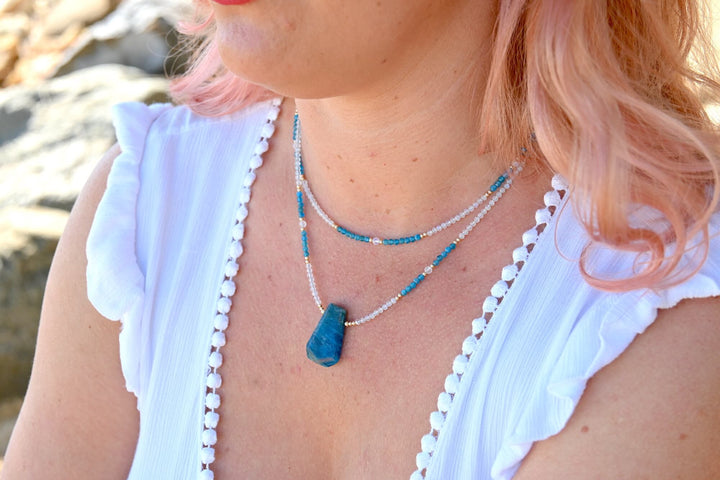 One Of A Kind Atlantis Apatite & Moonstone Gold Pendant Necklace