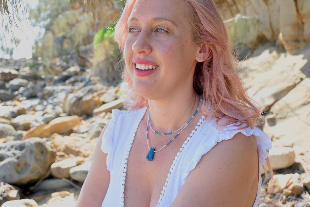 One Of A Kind Atlantis Apatite & Moonstone Gold Pendant Necklace