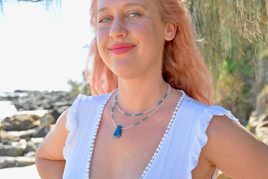 One Of A Kind Atlantis Apatite & Moonstone Gold Pendant Necklace
