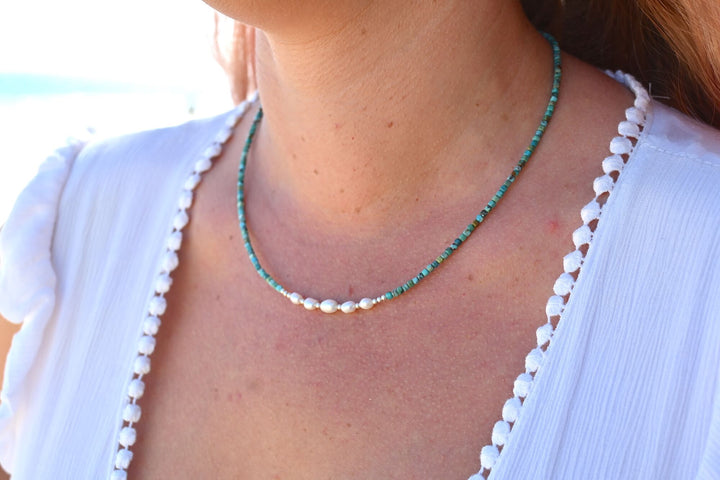 Turquoise and Pearl One Of A Kind Necklace