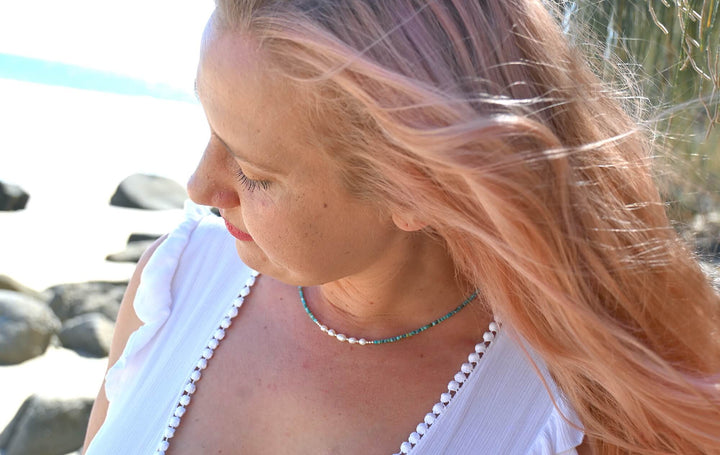 Turquoise and Pearl One Of A Kind Necklace