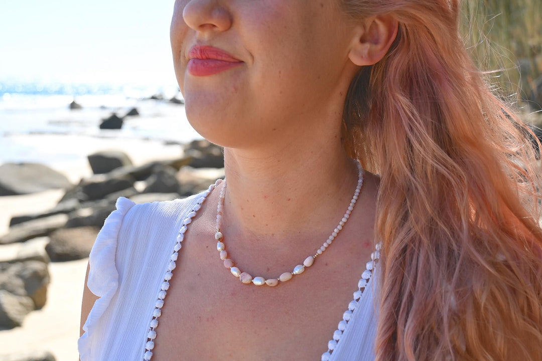 One Of A Kind Pink Opal & Pearl Gold Necklace