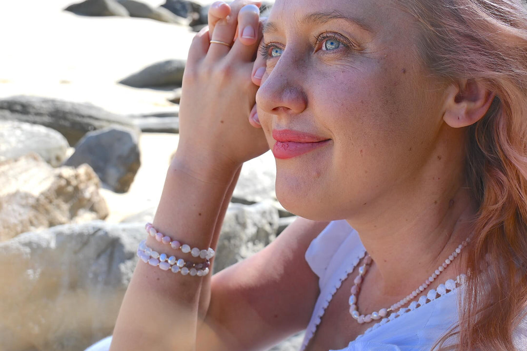 One Of A Kind Moonstone & Pink Opal Gold Bracelet