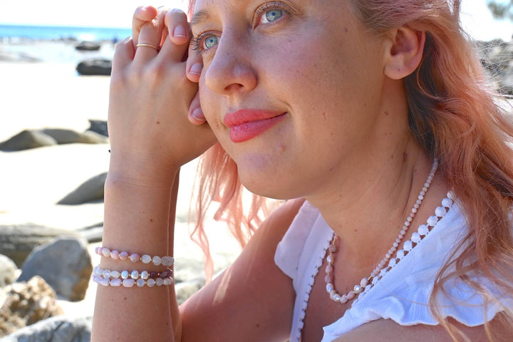 One Of A Kind Moonstone & Pink Opal Gold Bracelet