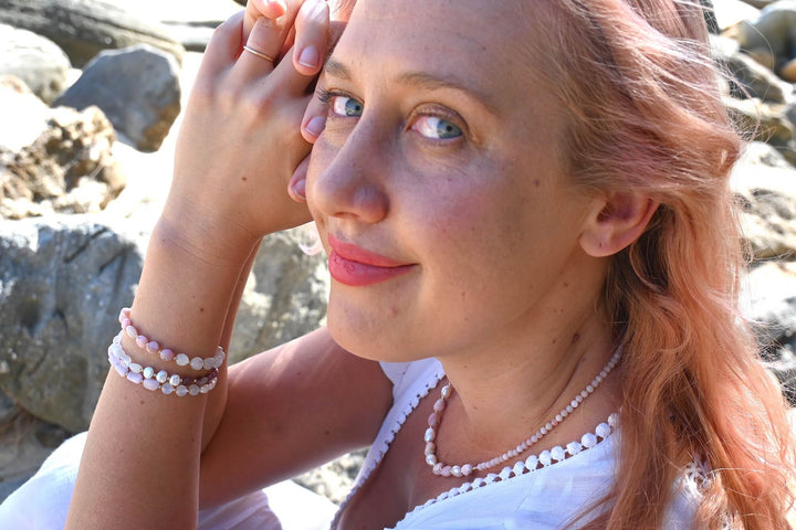 One Of A Kind Moonstone & Pink Opal Gold Bracelet