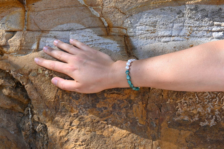One Of A Kind Amazonite, Moonstone & Pearl Bracelet