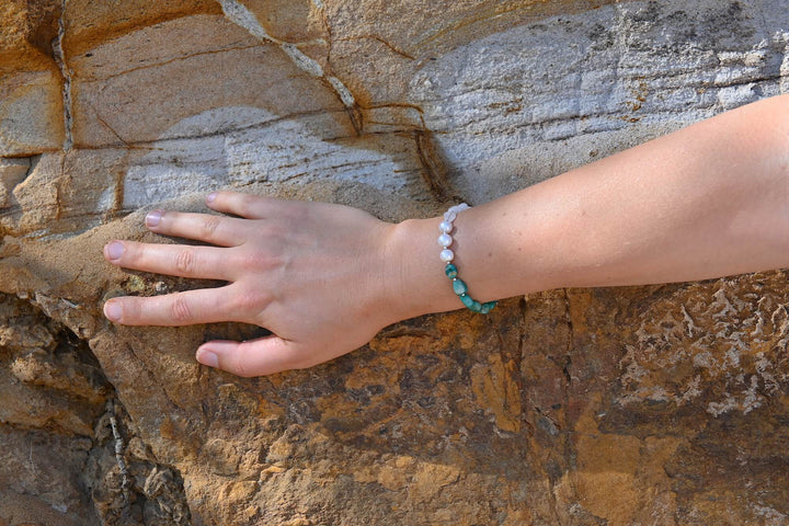 One Of A Kind Amazonite, Moonstone & Pearl Bracelet