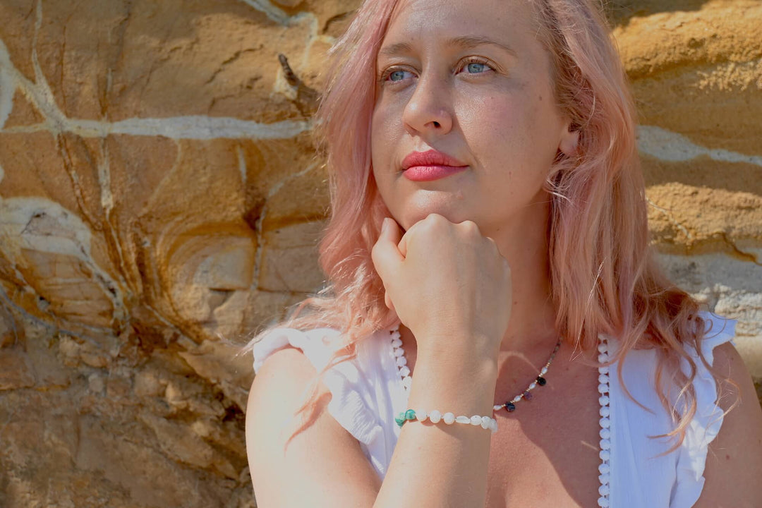 One Of A Kind Amazonite, Moonstone & Pearl Bracelet