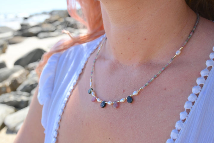 One Of A Kind Tourmaline & Pearl Gold Necklace