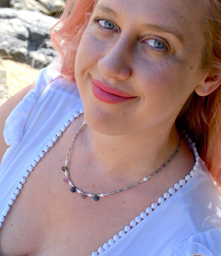 One Of A Kind Tourmaline & Pearl Gold Necklace