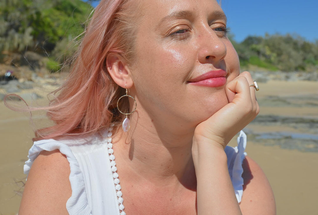 Golden Tear Drop Pearl Hoop Earrings