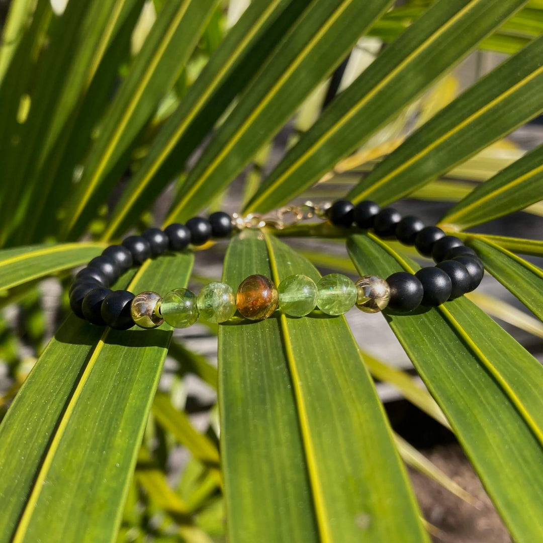 Amber, Peridot & Black Onyx - Gold Men's Bracelet