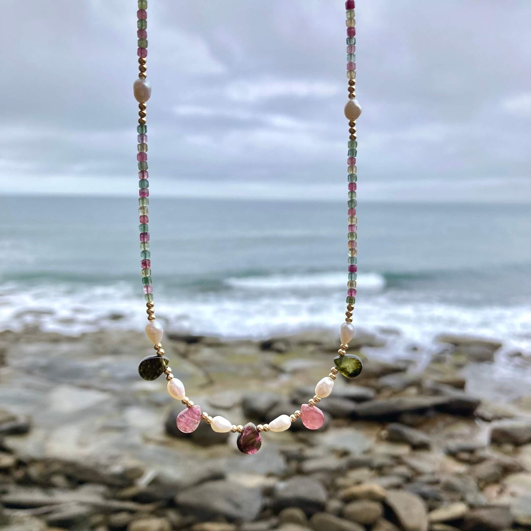 One Of A Kind Tourmaline & Pearl Gold Necklace