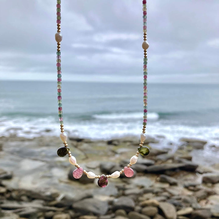 One Of A Kind Tourmaline & Pearl Gold Necklace