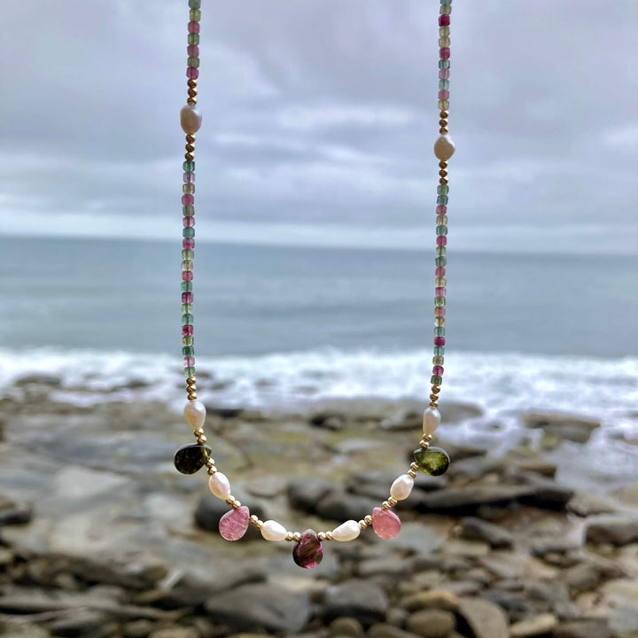 One Of A Kind Tourmaline & Pearl Gold Necklace