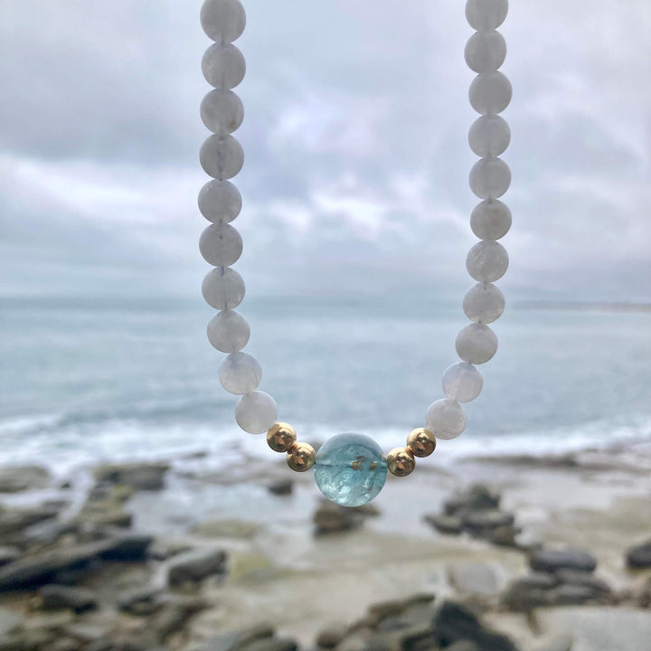 Lemurian Dreaming Aquamarine & Moonstone Gold Necklace