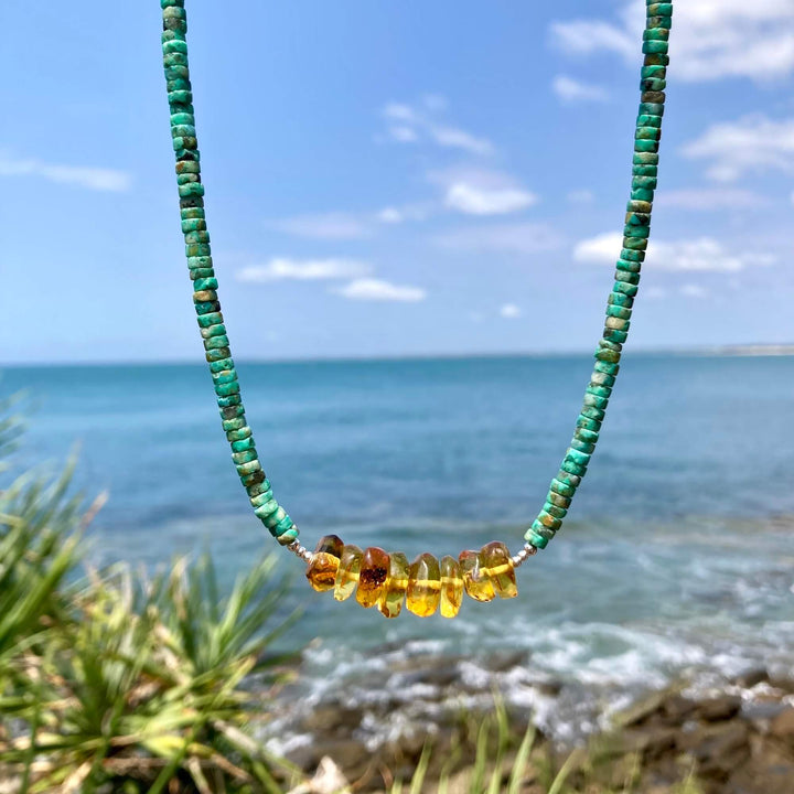 African Turquoise & Amber Necklace