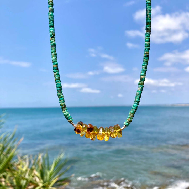 African Turquoise & Amber Necklace