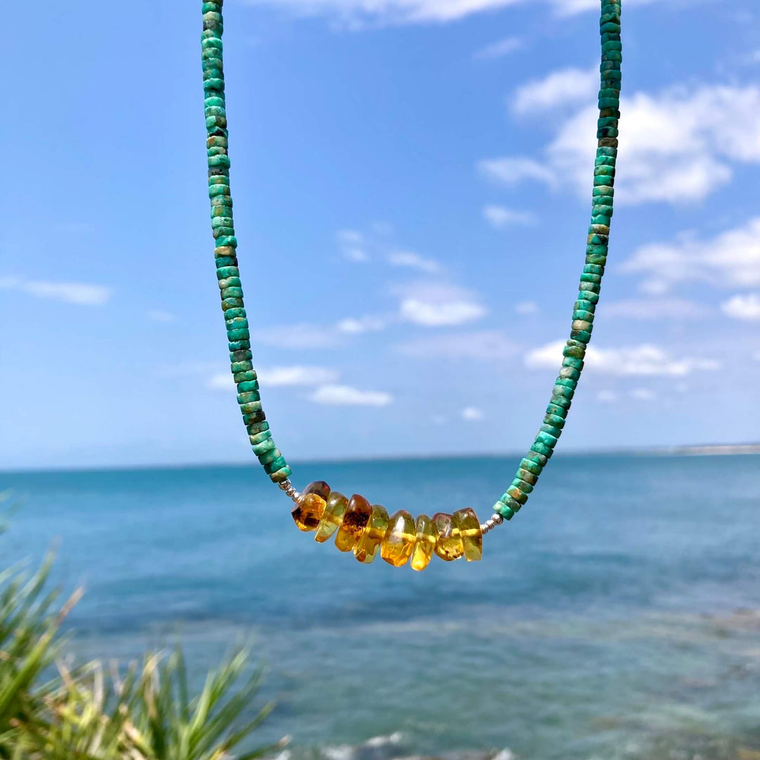 African Turquoise & Amber Necklace
