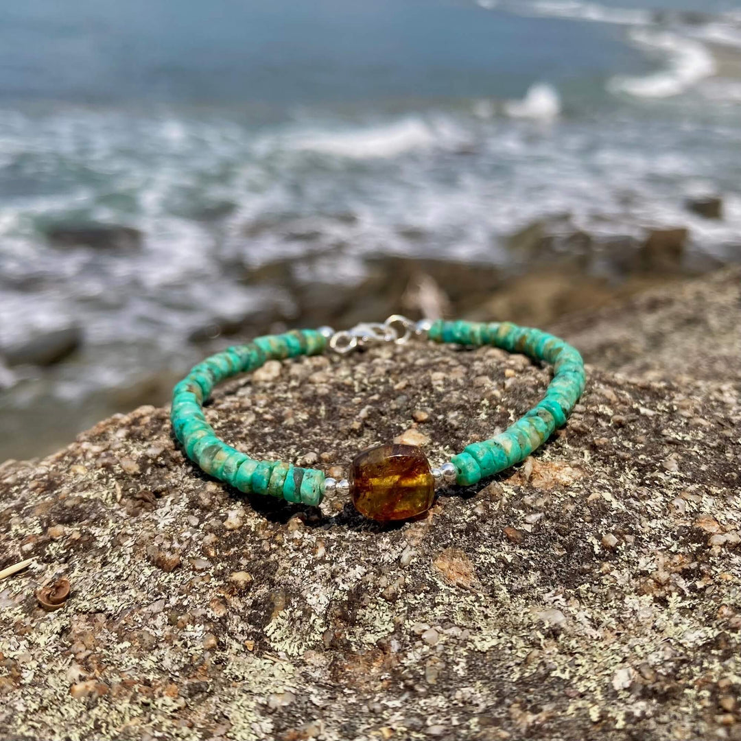 African Turquoise & Amber Bracelet