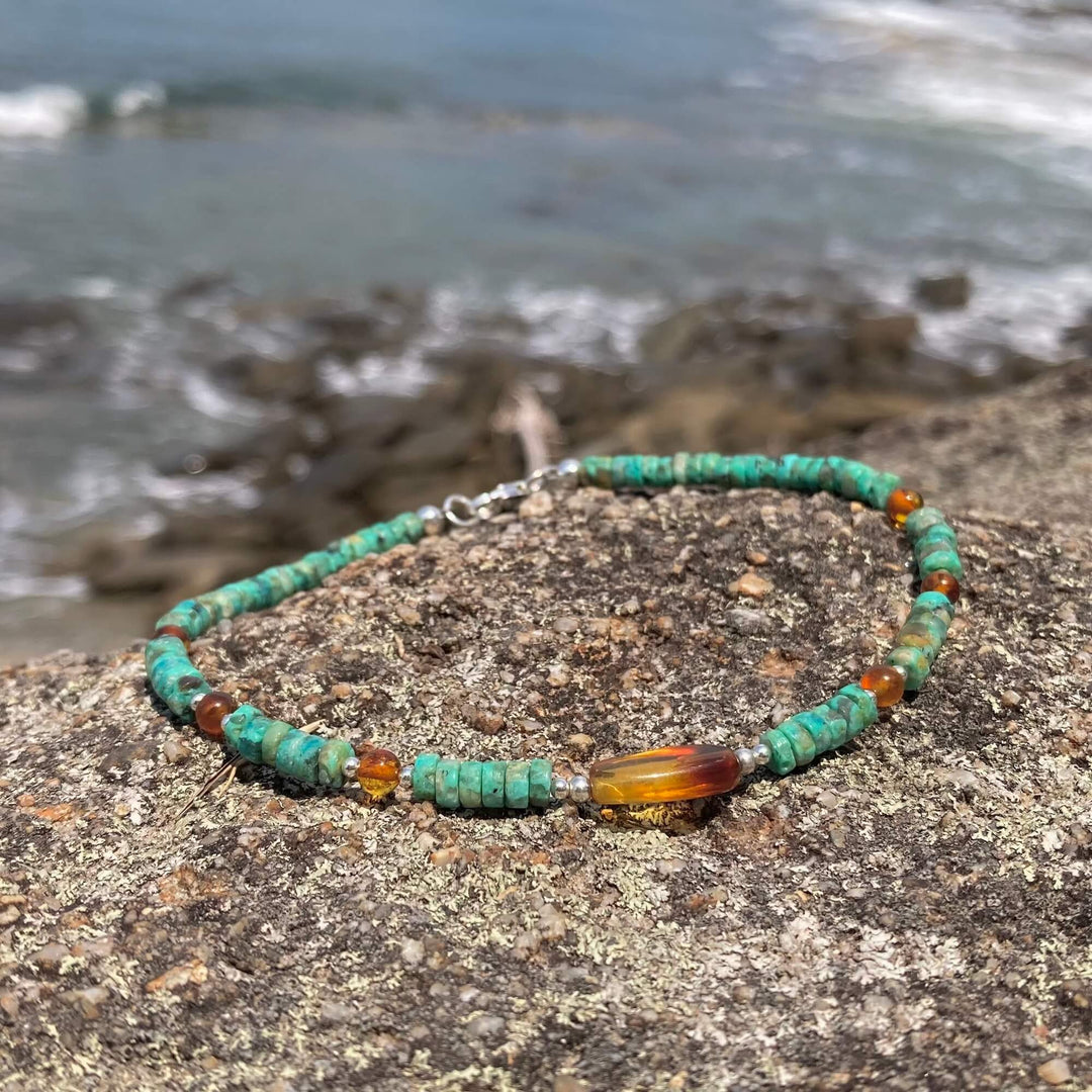 African Turquoise & Amber Anklet