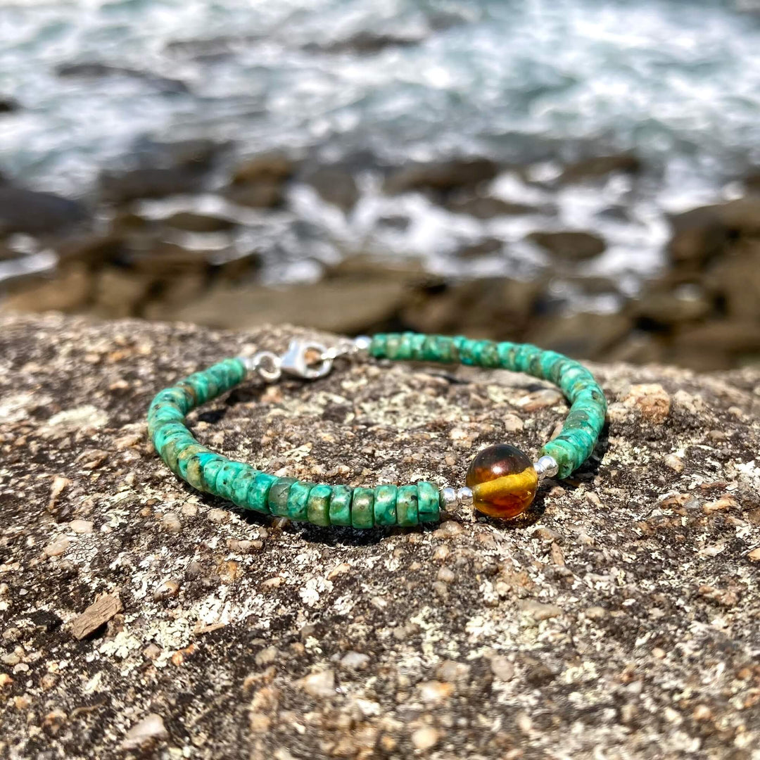 African Turquoise & Amber Bracelet