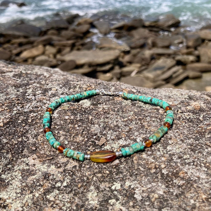 African Turquoise & Amber Anklet