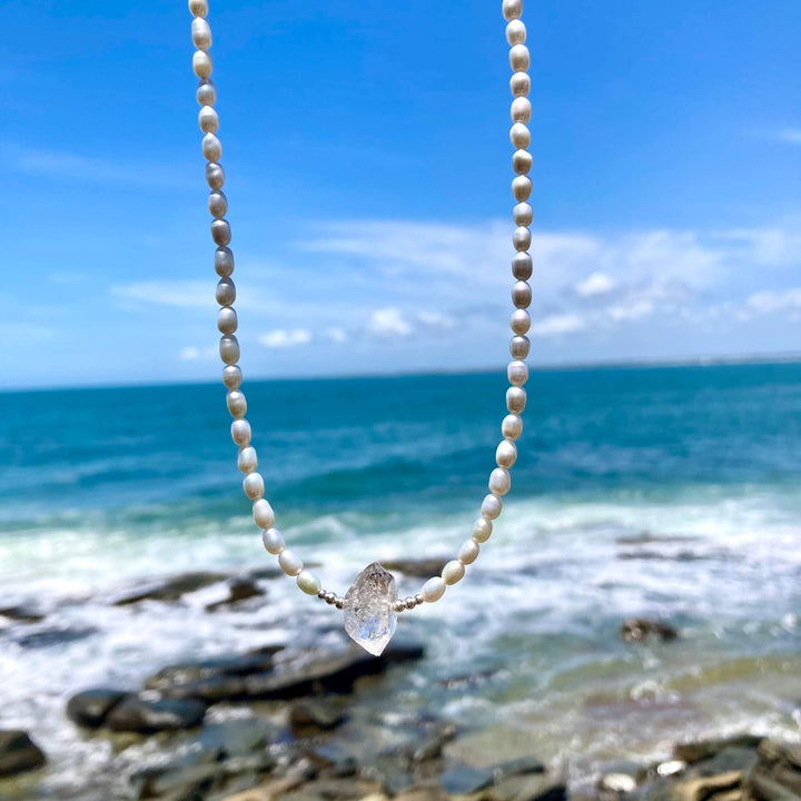 Pearl and Herkimer Diamond One Of A Kind Necklace