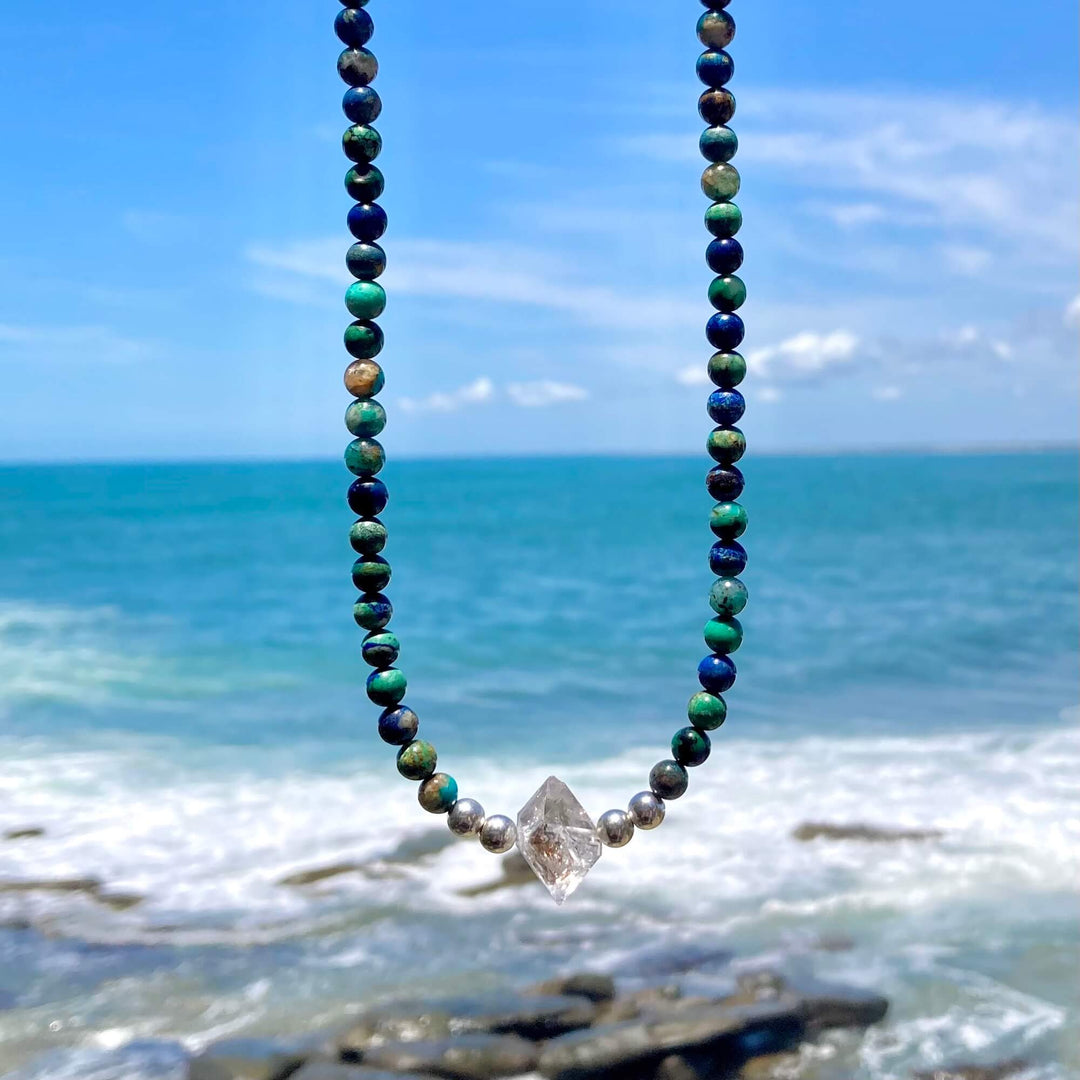 Azurite and Herkimer Diamond Inner Knowing One Of A Kind Necklace