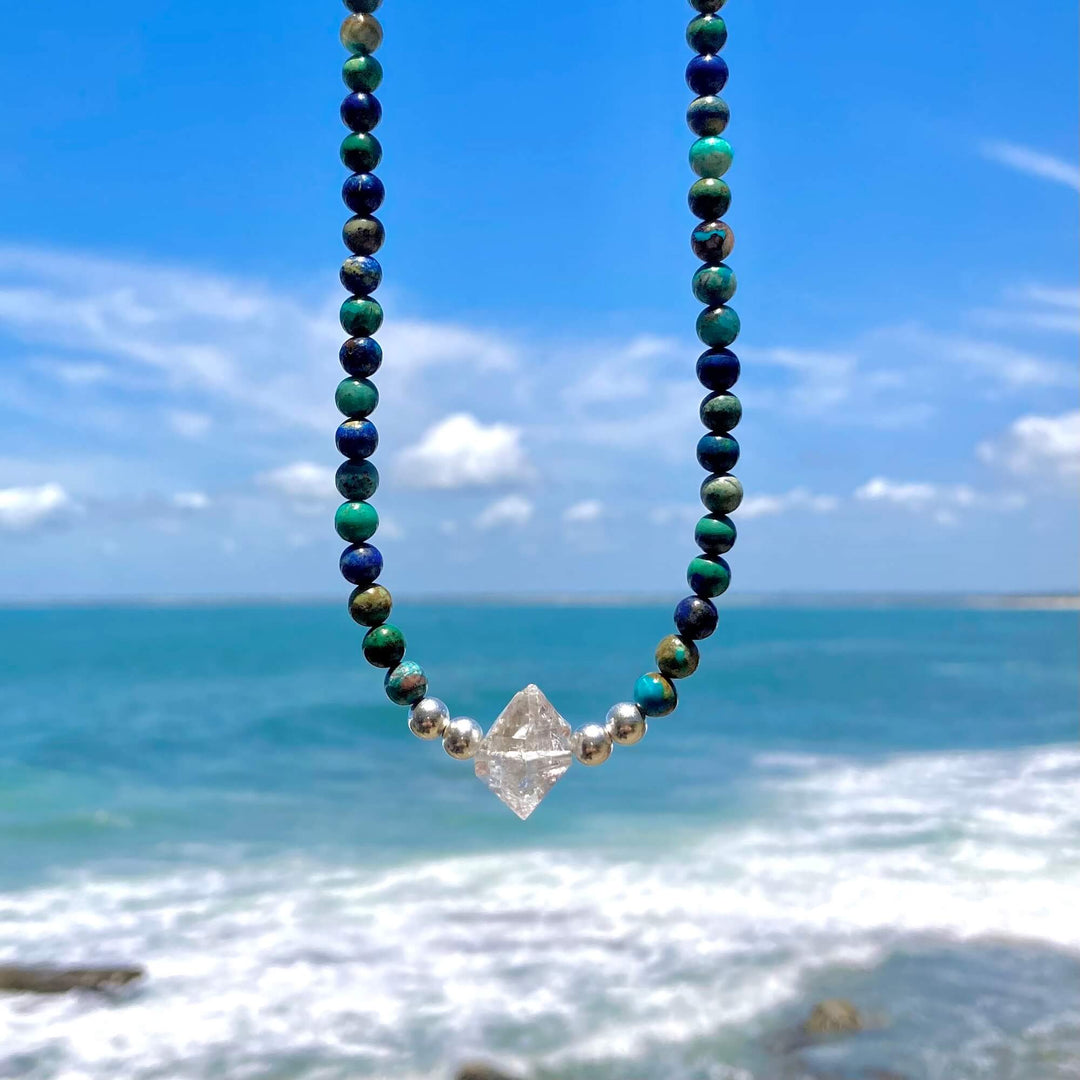 Azurite and Herkimer Diamond Inner Knowing One Of A Kind Necklace