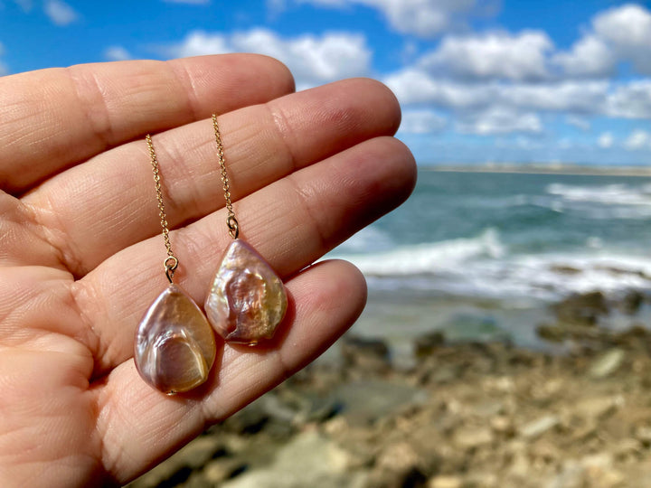 Tear Drop Golden Pearl Thread Earrings