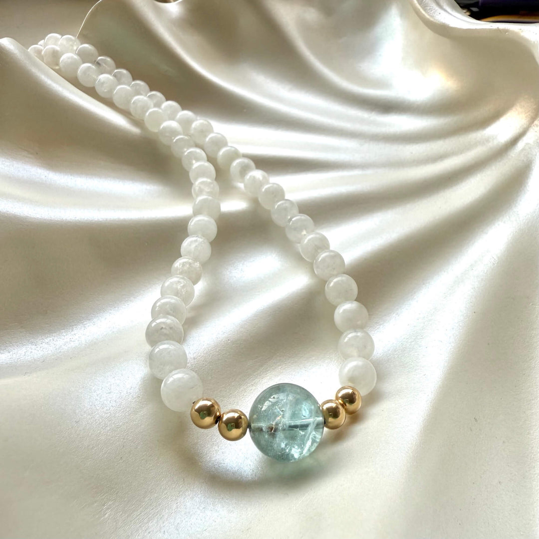 Lemurian Dreaming Aquamarine & Moonstone Gold Necklace