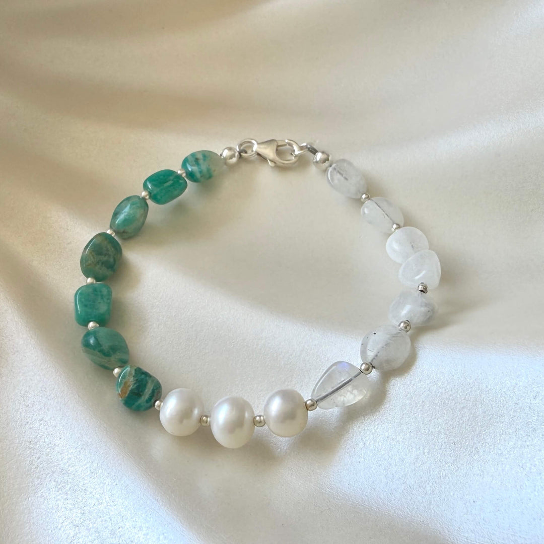 One Of A Kind Amazonite, Moonstone & Pearl Bracelet