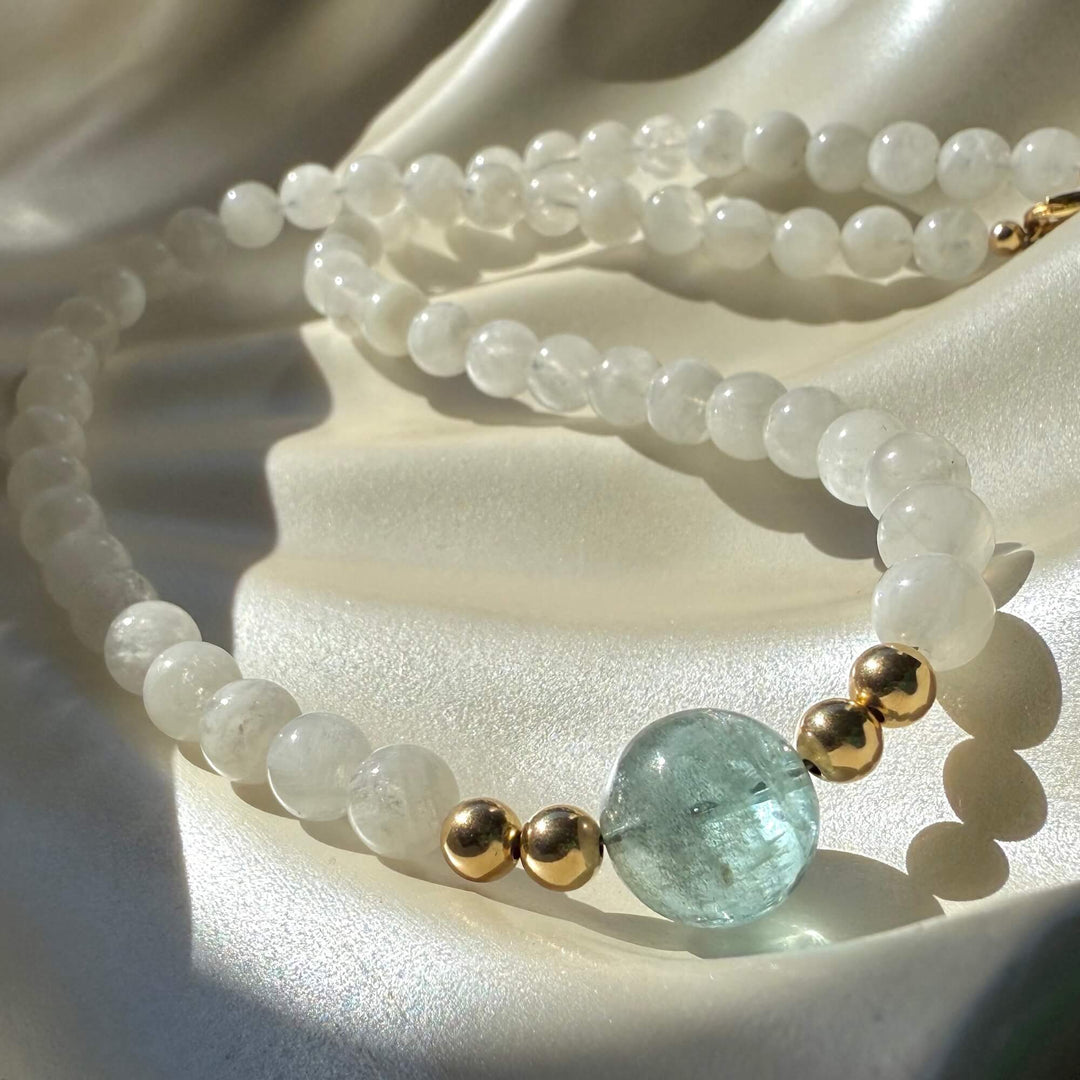 Lemurian Dreaming Aquamarine & Moonstone Gold Necklace