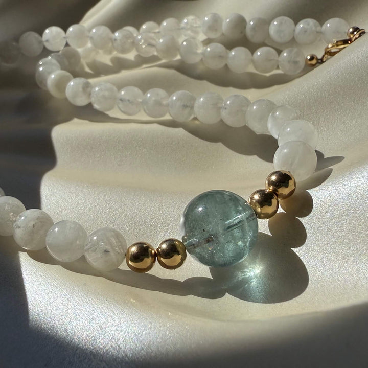 Lemurian Dreaming Aquamarine & Moonstone Gold Necklace