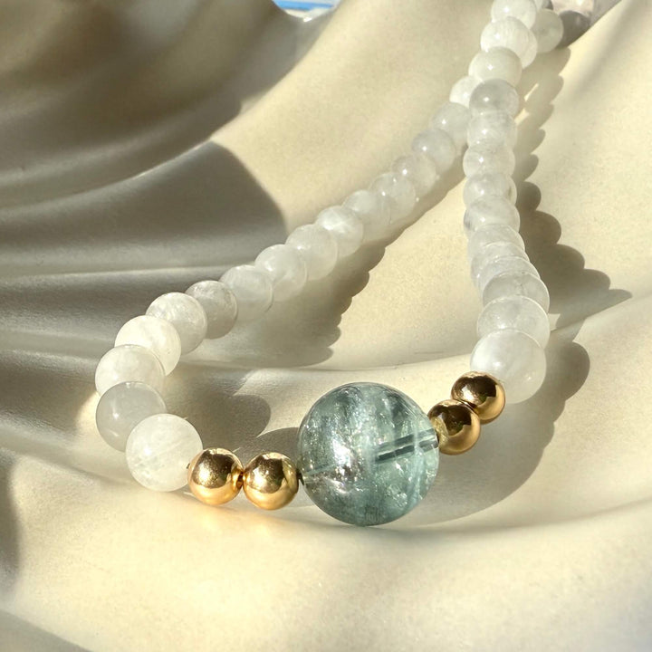 Lemurian Dreaming Aquamarine & Moonstone Gold Necklace