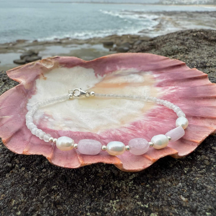 One Of A Kind Kunzite, Moonstone & Pearl Anklet