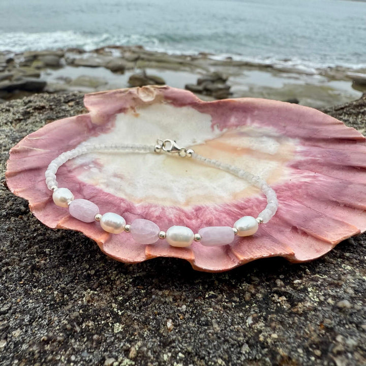 One Of A Kind Kunzite, Moonstone & Pearl Anklet