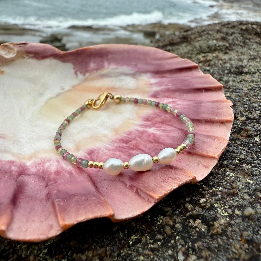 One Of A Kind Tourmaline & Pearl Gold Bracelet