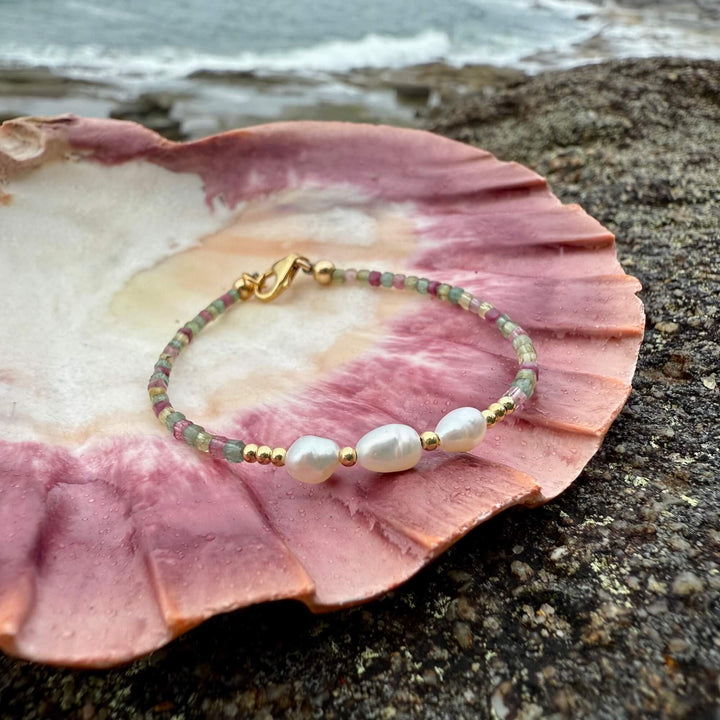 One Of A Kind Tourmaline & Pearl Gold Bracelet