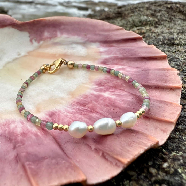 One Of A Kind Tourmaline & Pearl Gold Bracelet