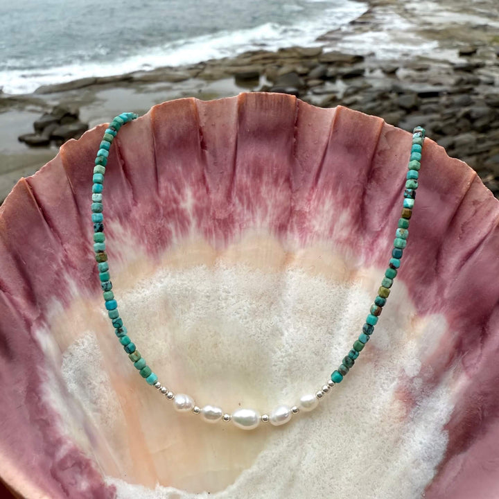 Turquoise and Pearl One Of A Kind Necklace