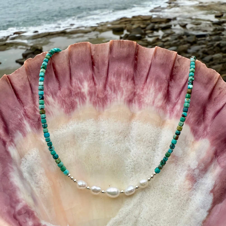 Turquoise and Pearl One Of A Kind Necklace