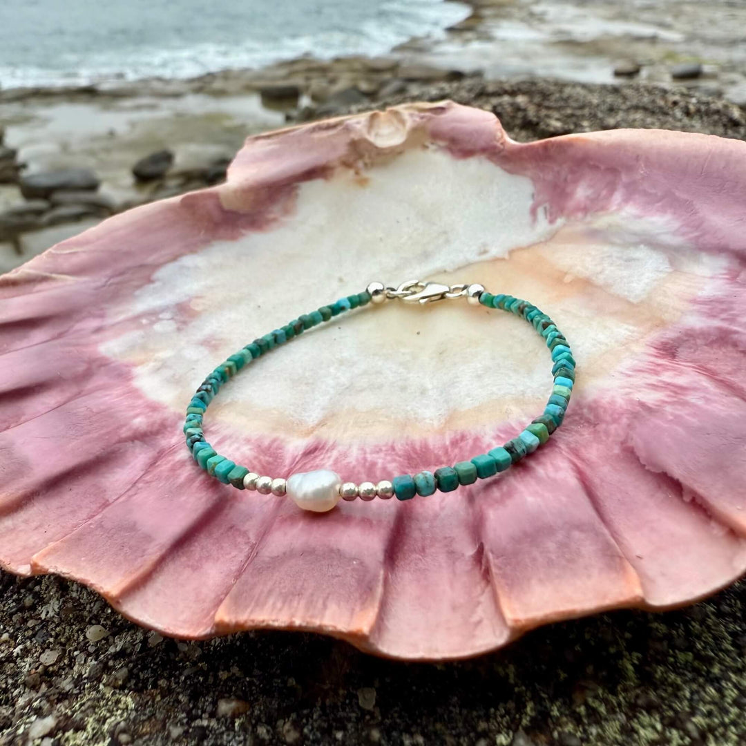 Turquoise and Pearl One Of A Kind Bracelet