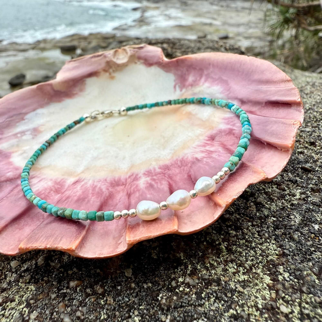 Turquoise and Pearl One Of A Kind Anklet