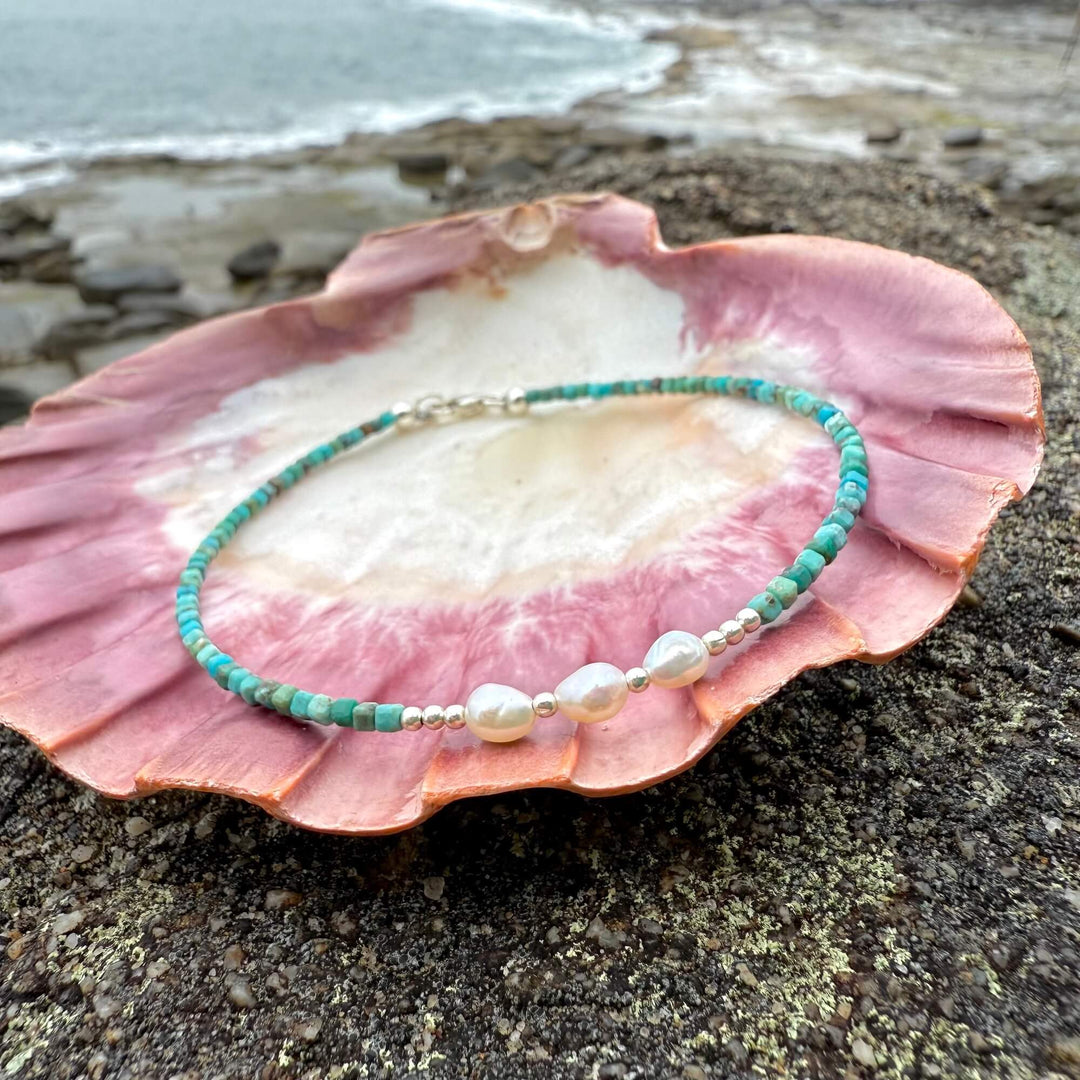 Turquoise and Pearl One Of A Kind Anklet